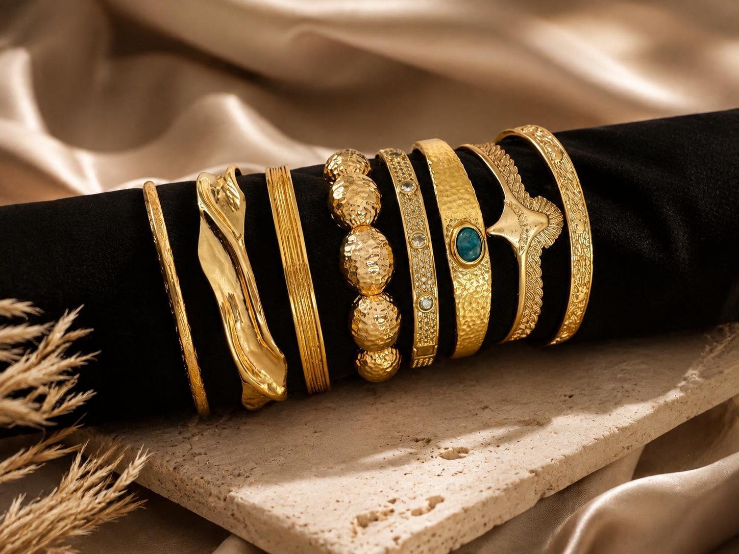 Lal Gold Boncuklu Kelepçe görsel 3