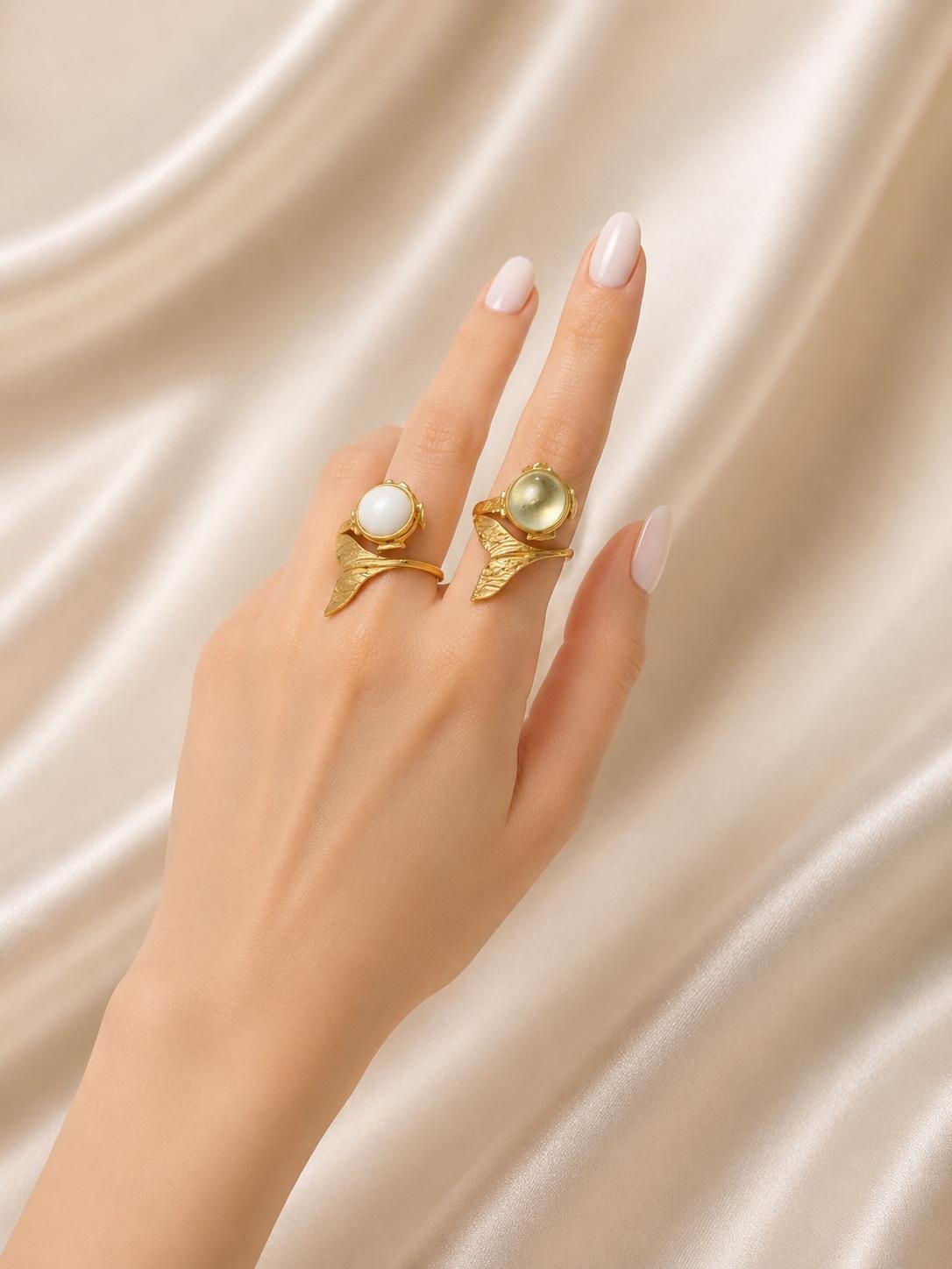 Deniz Kızı Prehnite Taşlı Gold Yüzük görsel 2