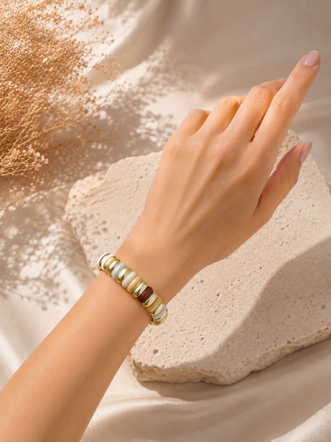 Gold & Beyaz Işıltı Bileklik