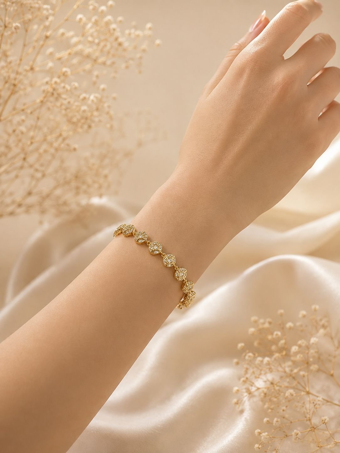 Gold Yuvarlak Taşlı Bileklik