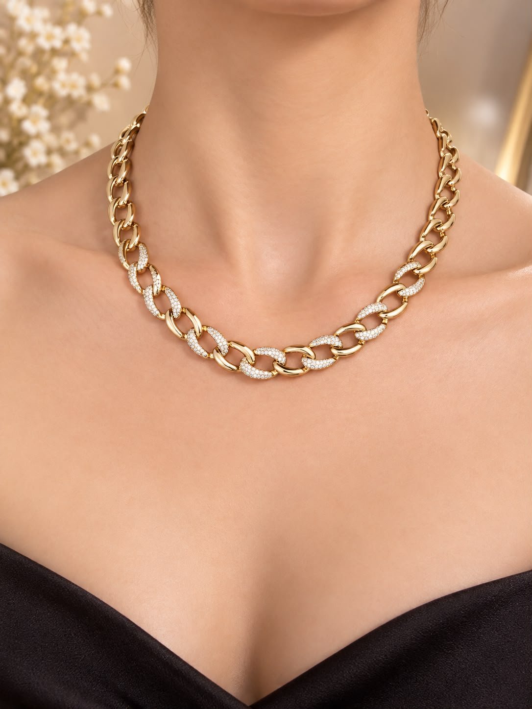 Gold Işıltılı Zincir Kolye & Bileklik Seti görsel 2