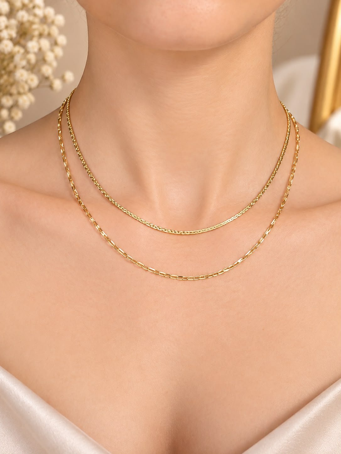 Gold Çift Zincir Minimal Kolye