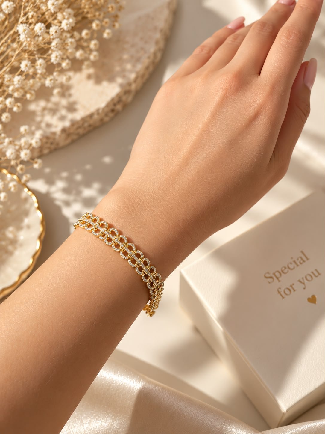 Luxe Taşlı Örgü Zincir Bileklik