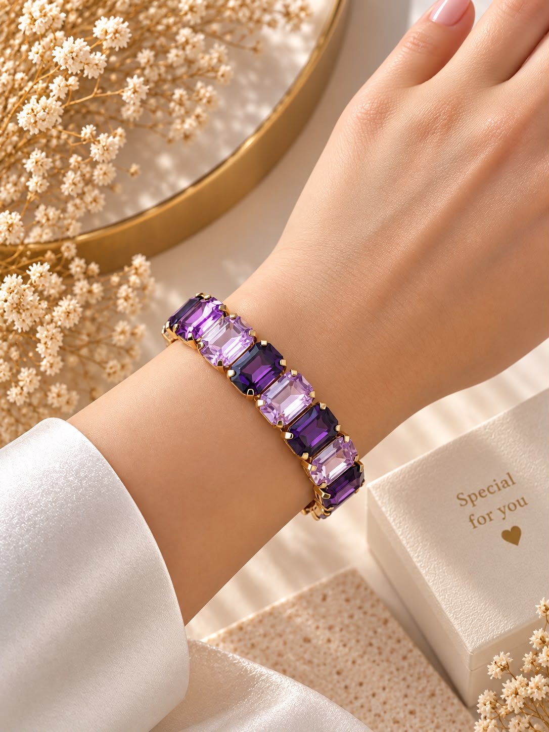 Lal Purple Crystal Mor Taşlı Gold Bileklik