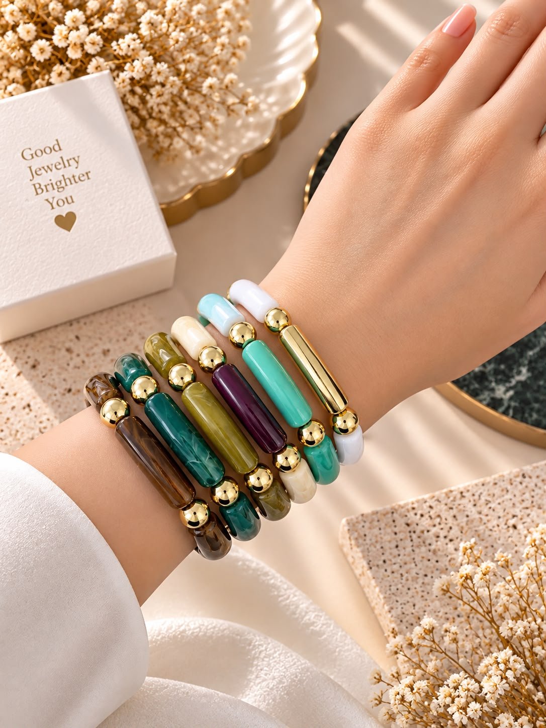 Lal Crystal Taşlı Gold Bileklik