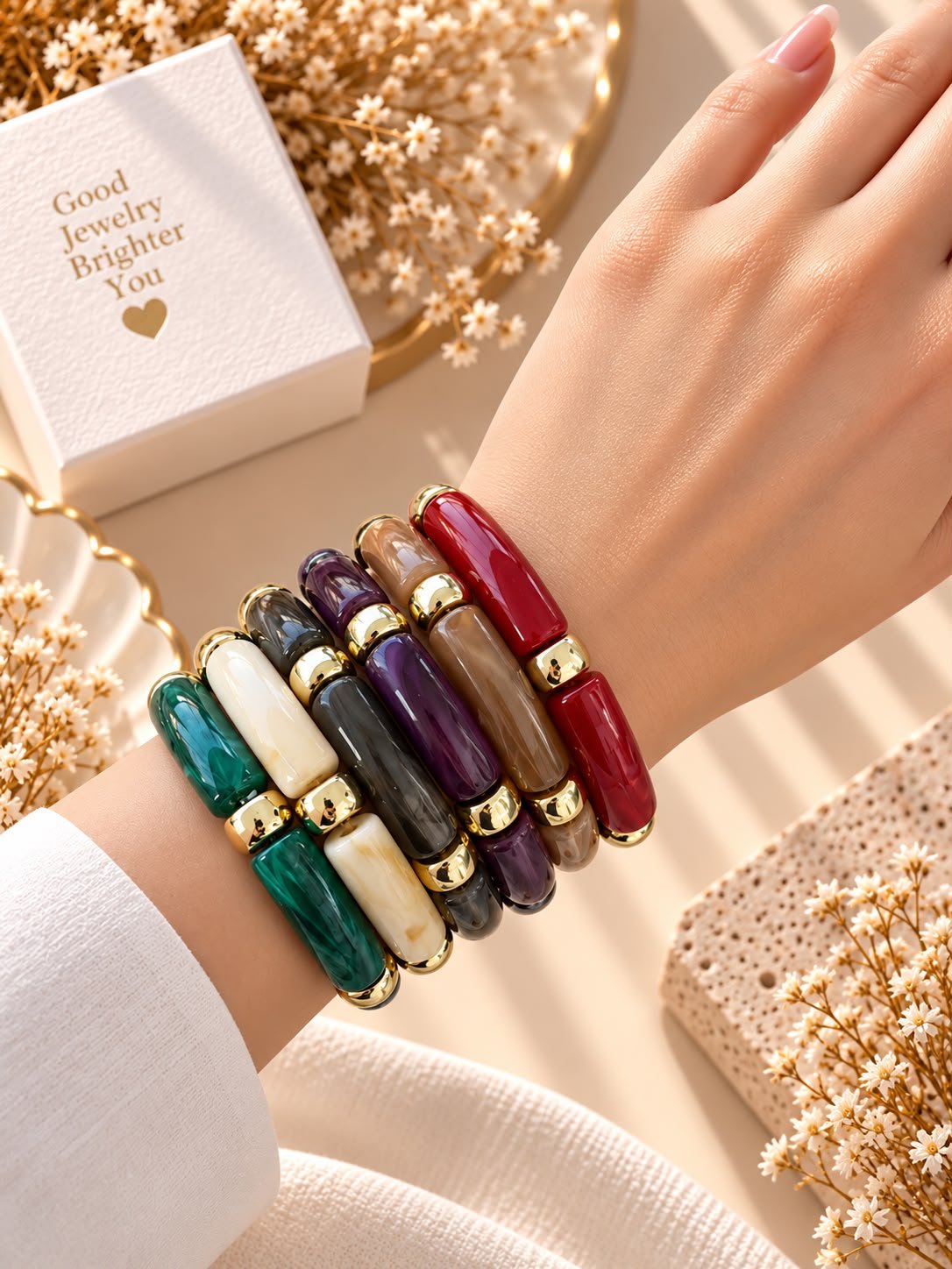Lal Crystal Taşlı Gold Bileklik