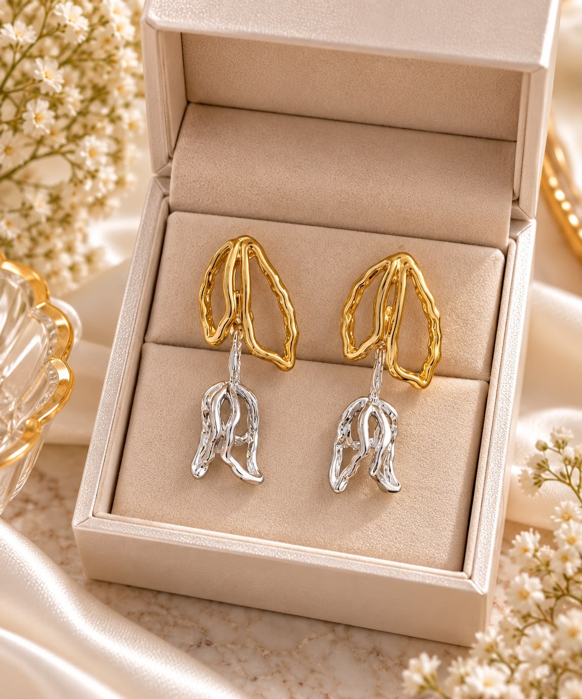 İki Renkli Modern Sallantılı Küpe