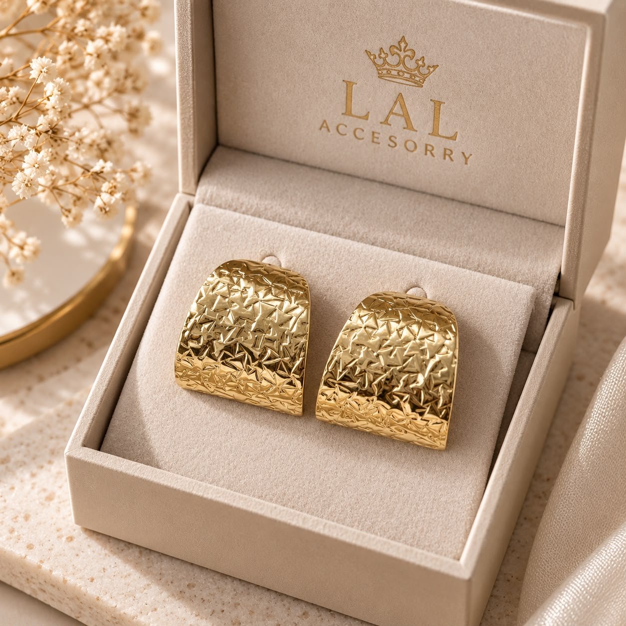 Dokulu Gold Halka Küpe görsel 2