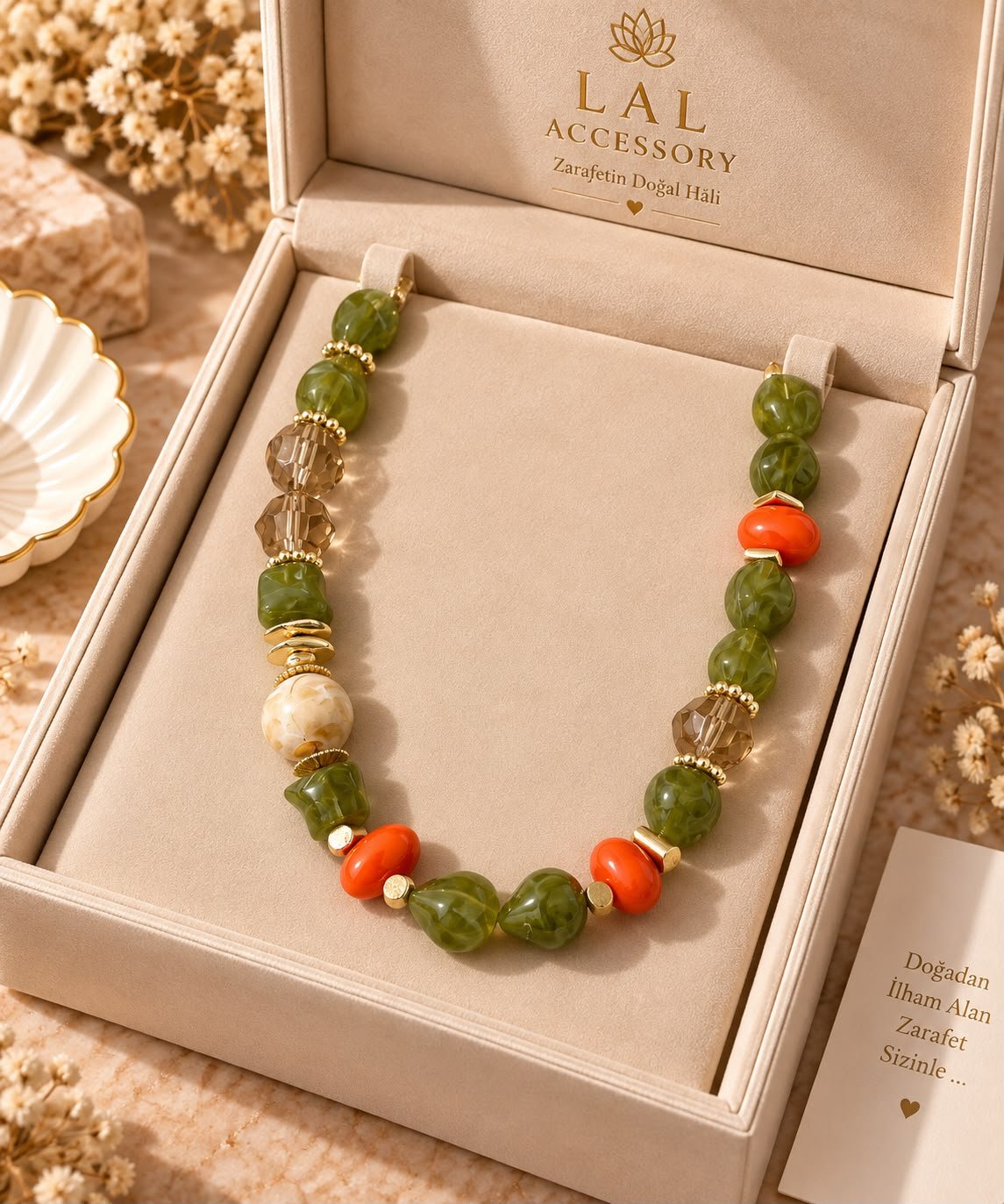 Lal Olive Coral Kolye görsel 2