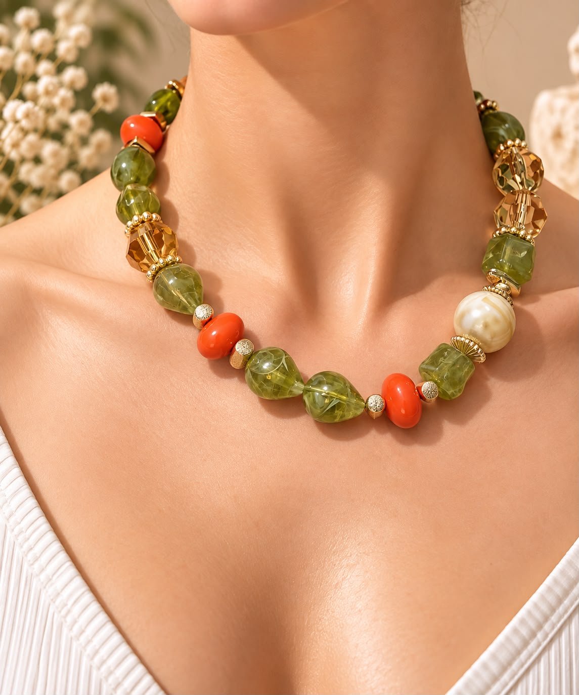 Lal Olive Coral Kolye