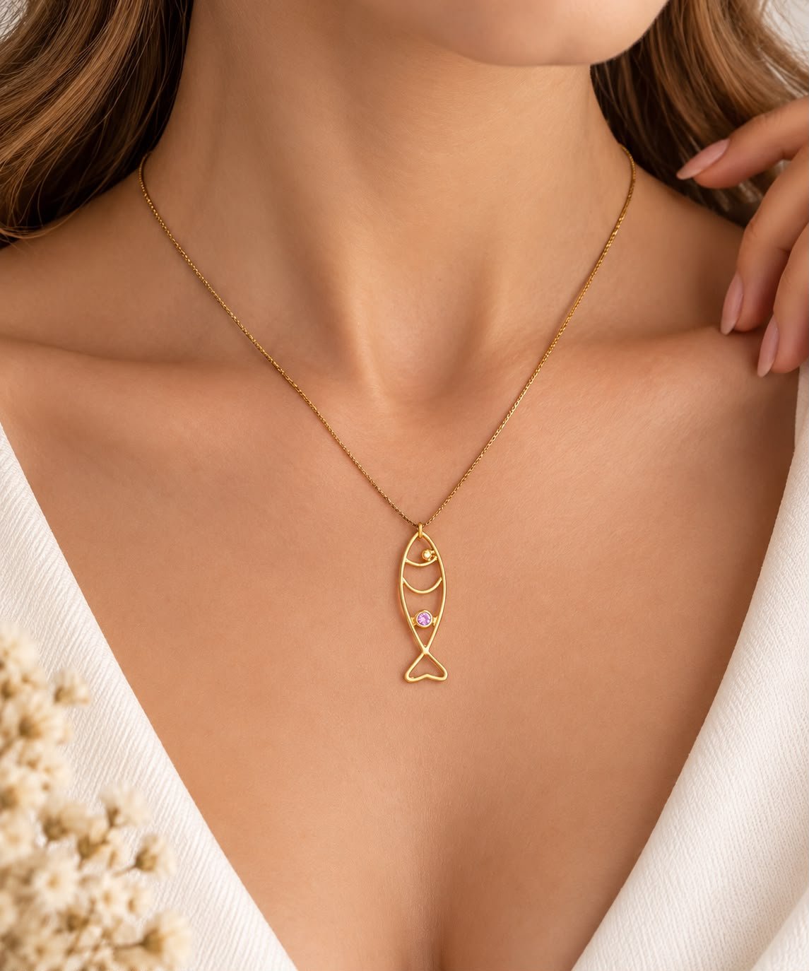 Lal Fish Crystal Kolye